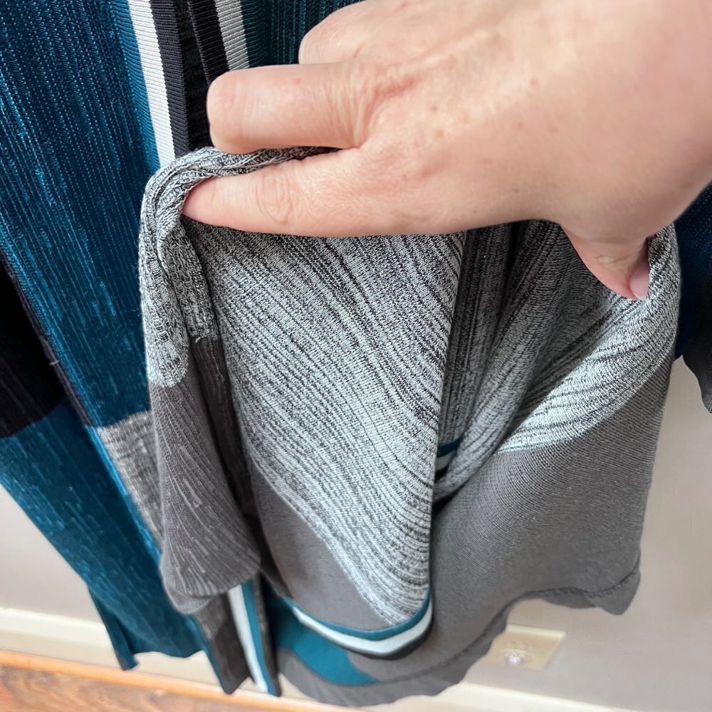 Misook Long Line Open Front Color Block Cardigan … - image 2